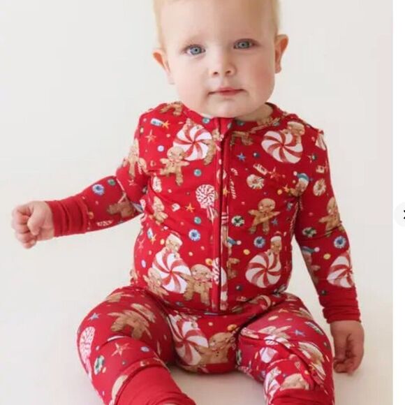Posh Peanut Bamboo Gingerbread LaneRed sip up footie Holiday NWT size 3-6 months - Picture 6 of 11